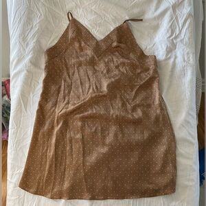 Nordstrom Tan Satin Slip Dress with White Polka Dots